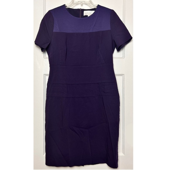 HUGO BOSS Short Sleeve Colorblock Satin Detail Stretch Tailored Sheath Dress 8 - Picture 4 of 7